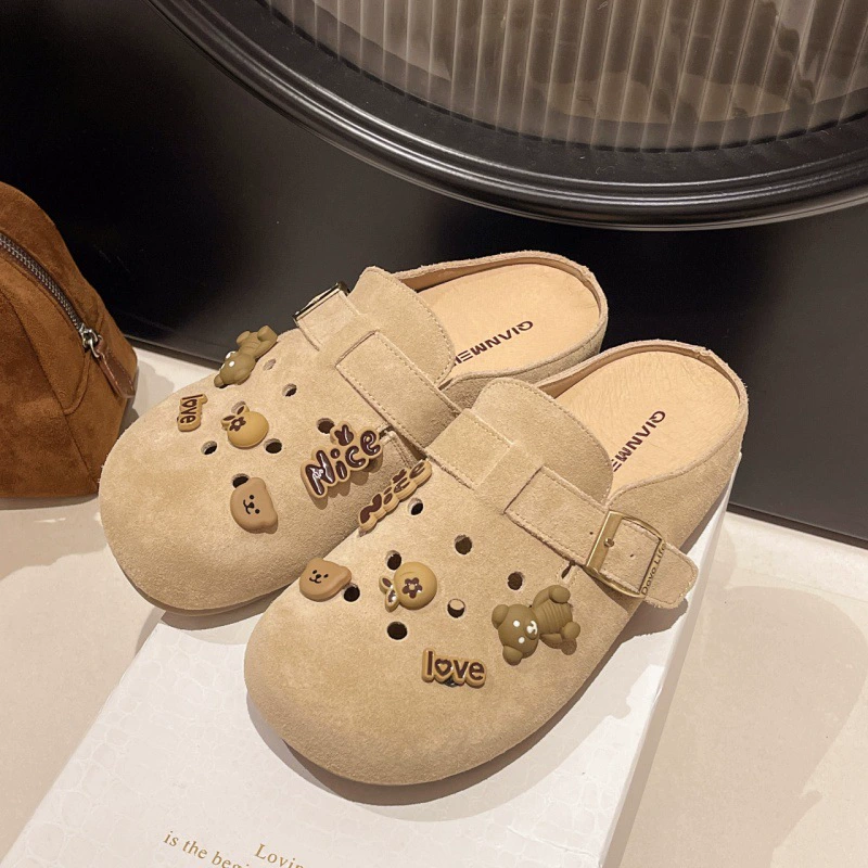 Туфли Birkenstock новые с отверстиями для женщин 2025 весна, милые мультяшные сандалии на одну ногу, плоская подошва Birkenstock