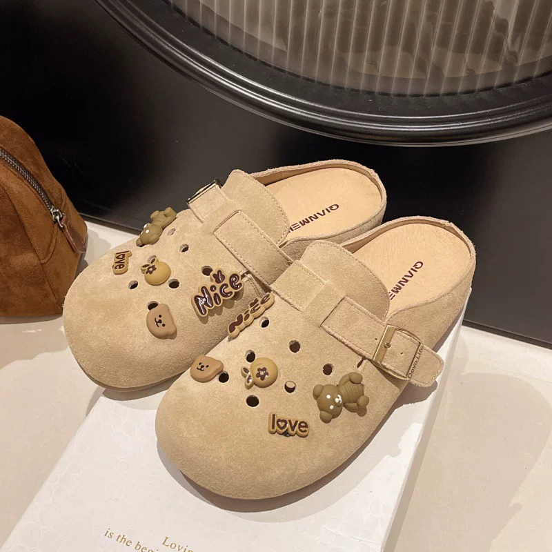 Туфли Birkenstock новые с отверстиями для женщин 2025 весна, милые мультяшные сандалии на одну ногу, плоская подошва Birkenstock