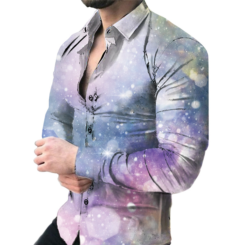 2023 comercio exterior amazon nuevos hombres de impresión digital casual de manga larga de solapa cardigan camisa delgada hombres