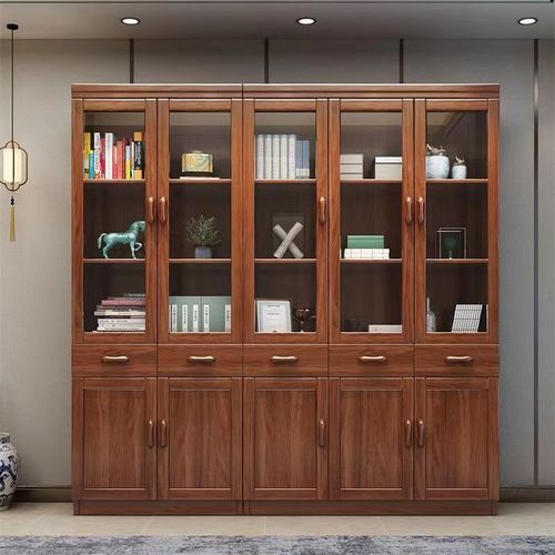 Walnut Solid Wood Bookcase Modern Chinese 2-door 3-door Large Capacity Multi-layer Storage Combination Cabinet Study Office Bookshelf