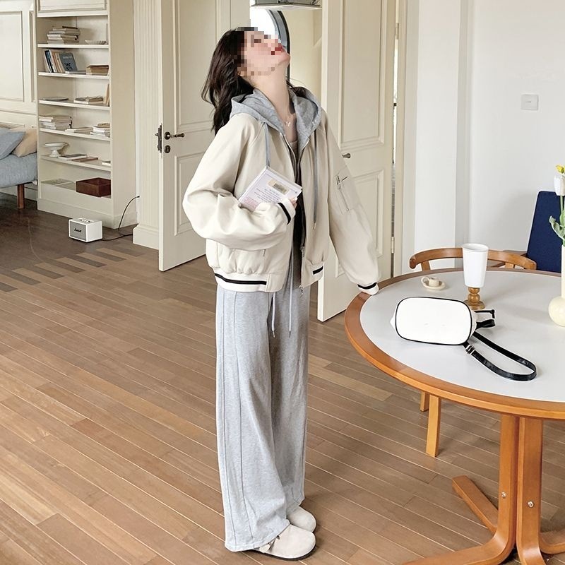 假两件拼接连帽棒球服外套女2025开春新款小个子超火减龄休闲卫衣|undefined