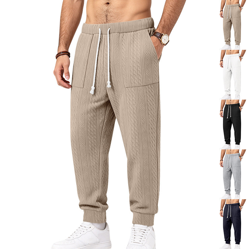 Cross-border European and American autumn/winter men's outdoor sports and leisure heavyweight jacquard high-street casual versatile jogging solid color long pants