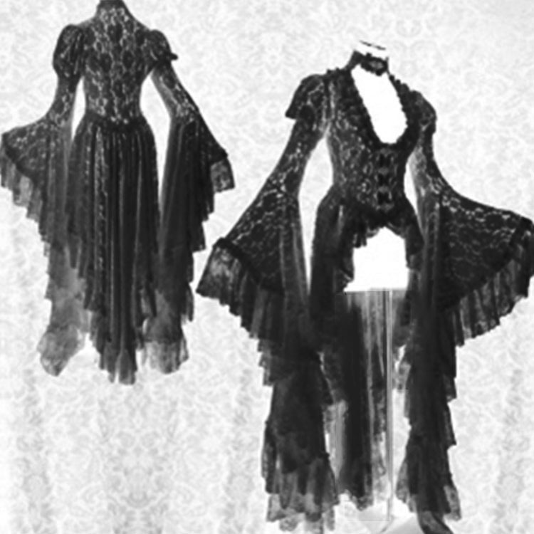 Cross-border European and American Retro Medieval Court Lace Dress Party Horn Sleeve Irregular dress Large Offer