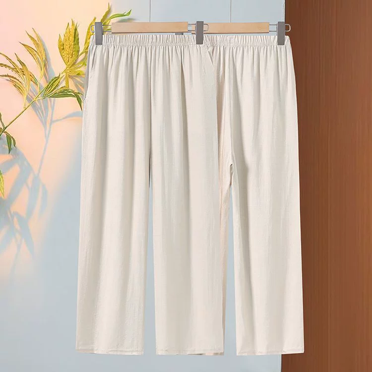 Брюки для мамы на лето, верхняя одежда, тонкие прямые брюки большого размера с эластичной резинкой на талии, серые миниатюрные женские брюки среднего и пожилого возраста на лето