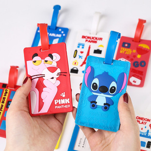 Creative PVC soft rubber luggage tag cute cartoon boarding pass lanyard silicone trolley luggage travel card wholesale