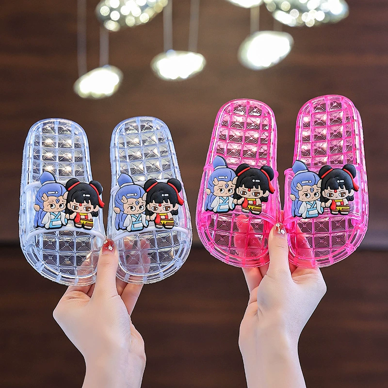 Детские прозрачные тапочки с кристаллами для девочек, милые домашние нескользящие сандалии с мягкой подошвой и антибактериальной защитой от запаха для мальчиков