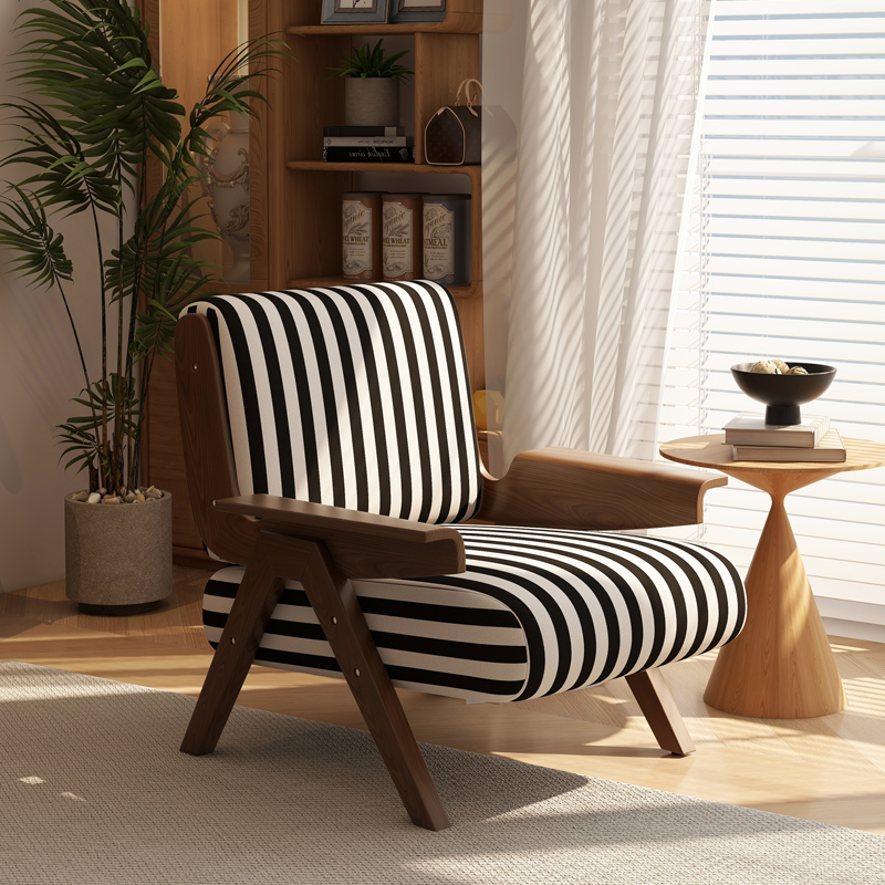 Single sofa chair French medieval style lazy living room balcony leisure chair Zebra chair solid wood designer single chair 4