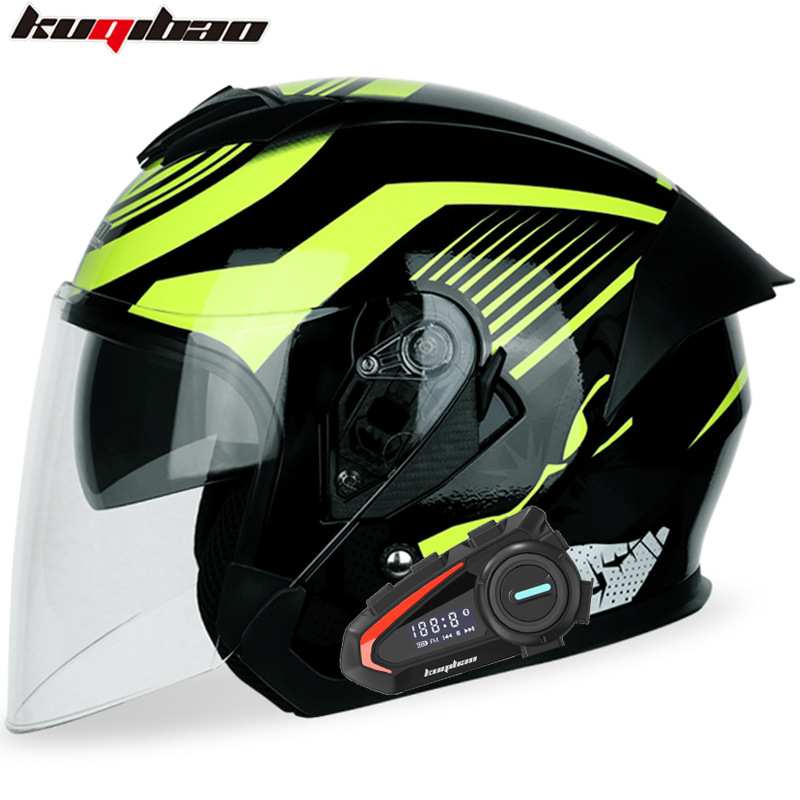 Motuoche Cool Riding Treasure Dual Lens Motorcycle Bluetooth Helmet Half Helmet (Motosiklet kaskı (dəbilqə)) - big-mouth-monkey-yellow-with-white-lens-k20-bluetooth-m