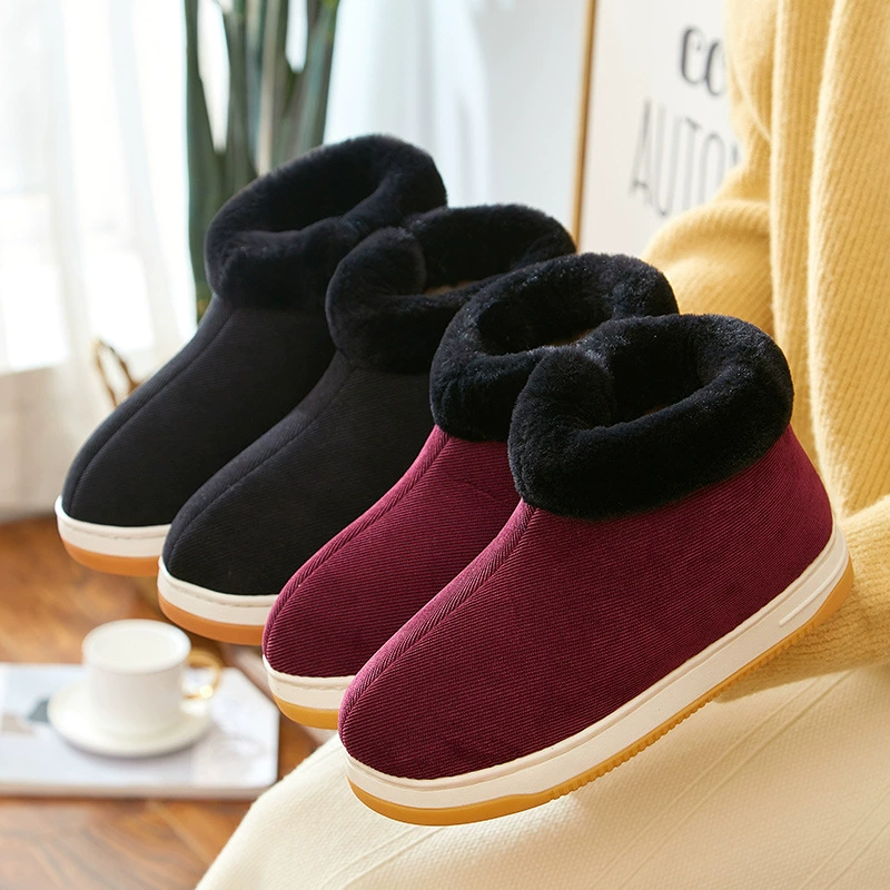 Зимние теплые хлопковые тапочки, женская верхняя одежда на толстом каблуке, нескользящая хлопковая обувь для мам, домашняя обувь для среднего и пожилого возраста