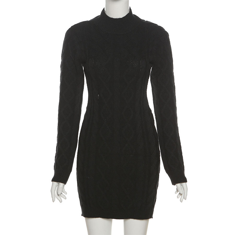 Autumn Fashion Trend Women New Long Sleeve round Neck Backless Slim Fit Hip Knitwear Dress
