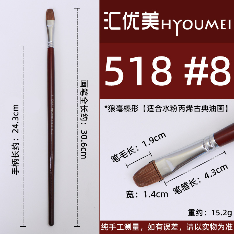 Huiyoumei Pincel Pintura al óleo Acrílico Gouache Pigmento de acuarela Lobo Hao Pincel de lana Tratamiento preferencial Pincel Montmart