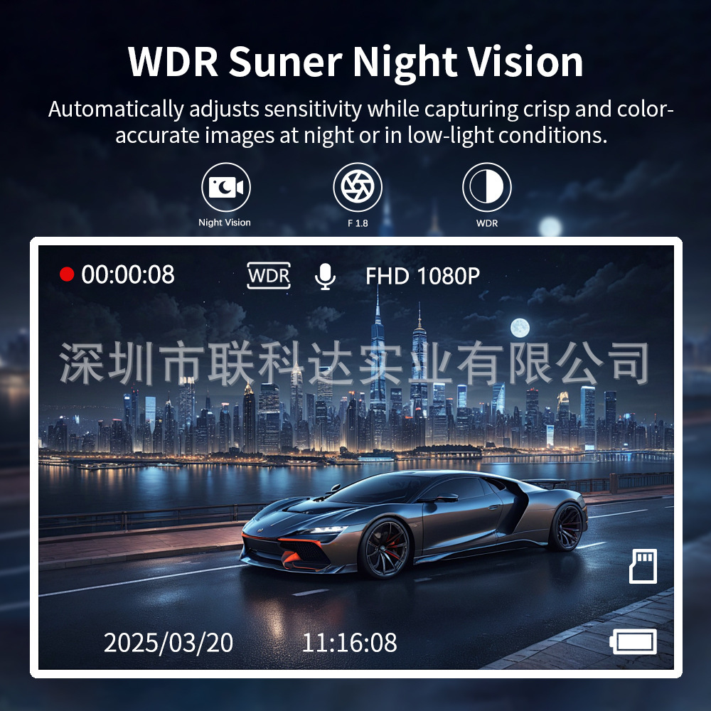New 3inch Four-Channel High-Definition Dash Cam with Infrared Night Vision, Ips Hd Screen, Wifi Mobile Phone Connectivity, and Multiple Lenses