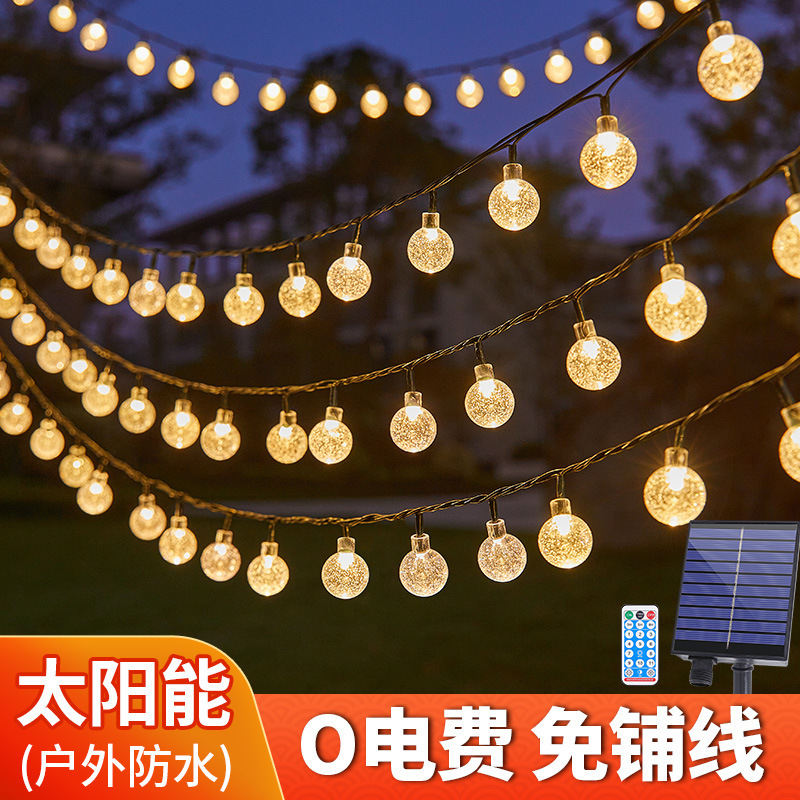 LED Solar Bubble Ball Light String Outdoor Camping Tent Sky Curtain Christmas Holiday Wedding Decoration Water Drop Lights