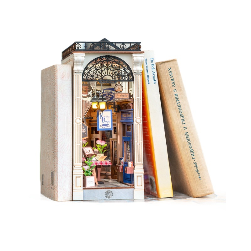 Ruolai magia carril oscuro libro soporte DIY casa hecha a mano tridimensional rompecabezas juguete de escritorio creativo montado juguete de regalo