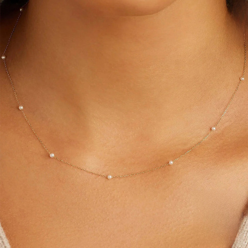 S925 sterling silver pearl stacked temperament clavicle necklace Japanese and Korean internet celebrity Douyin hot selling light luxury high-end wear necklace