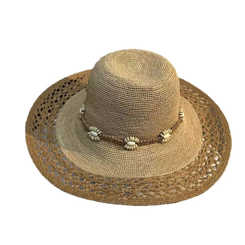Cappello di paglia raffia stile hepburn donna cappello mare_voghion.com