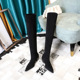 009-20 Pointed knee length boots for women in autumn and winter, new elastic thin boots, thick heels, suede, thin, versatile high boots