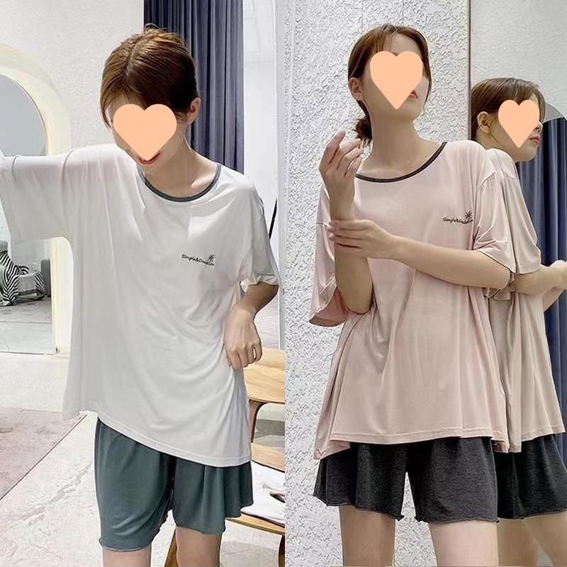 (2개) 임산부복 여름 반팔 잠옷 여름 배꼽 반바지 홈수트 임신 기간 얇은 임산부복 홈복