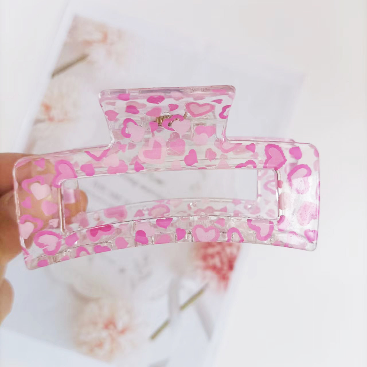 Cruzando la frontera 10,5 cm cuadrado gran clip de agarre fruta floral elegante en la parte posterior de la cabeza horquilla de la placa horquilla de tiburón tocado de agarre para el cabello