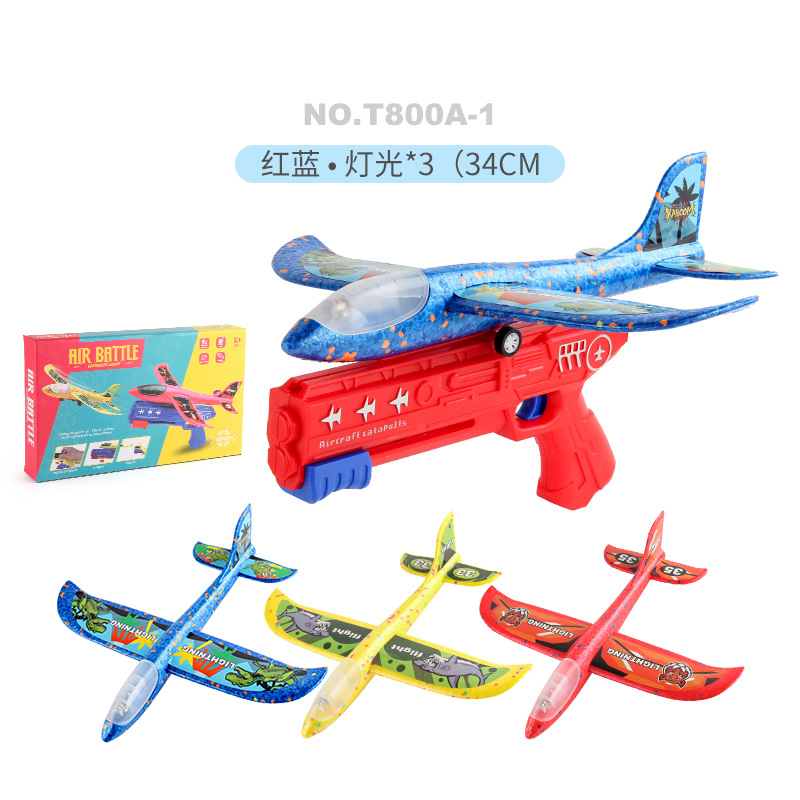 Tiktok Venta caliente espuma luminosa Catapulta Aviones pistola lanzador de mano planeador juguetes para niños al aire libre puesto juguetes del mercado nocturno