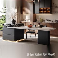 意式极简岛台餐桌一体家用可伸缩厨房岛台小户型新款岩板高级导台