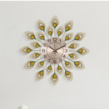 龙喜家居新中式孔雀挂钟客厅钟表创意现代装饰时钟壁挂表石英挂表