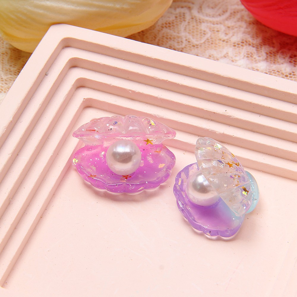 Gradiente tridimensional brillo simulación perla Shell accesorios de resina DIY teléfono móvil Shell Cros zapato hebilla aparcamiento signo Decoración