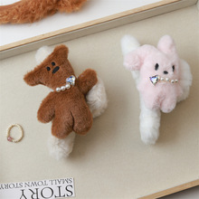 秋冬新款大号可爱小熊兔子毛绒抓夹带钻夹子高端盘发鲨鱼夹发饰女