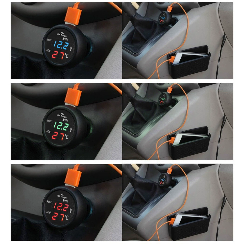 Цифровой автомобильный вольтметр LED 12V/24V 3 в 1 USB-зарядное устройство для автомобиля