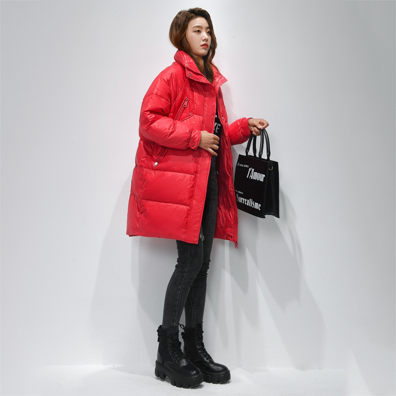 Women's Mid-Length down Jacket, Korean Style, 2025 Winter New Model, Petite Casual Stand-Up Collar, Cocoon-Shaped Loose Plus-Size Coat