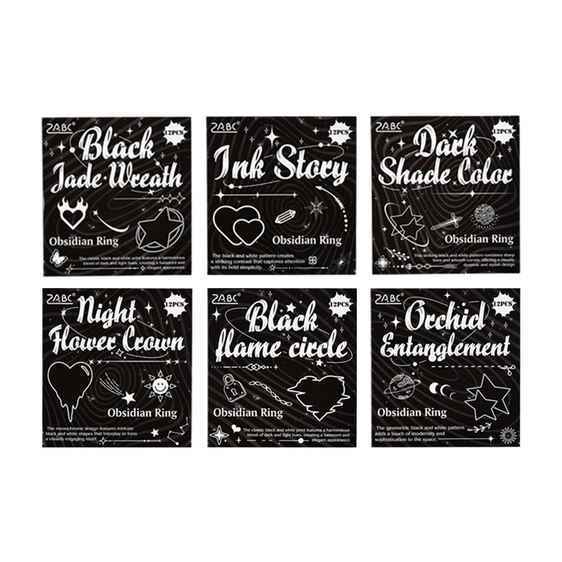 Anillo negro transparente pegatinas impermeables para mascotas diy diario de mano pegatinas decorativas transfronterizas en blanco y negro pegatinas de anillo