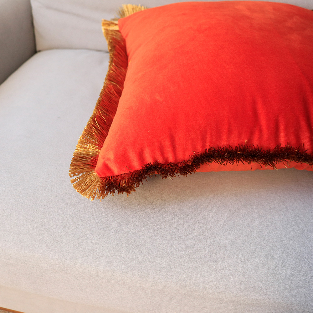 Copricuscino per divano in velluto olandese con bordo in nappa dorata semplice nordico, modello di decorazione per la casa_voghion.com