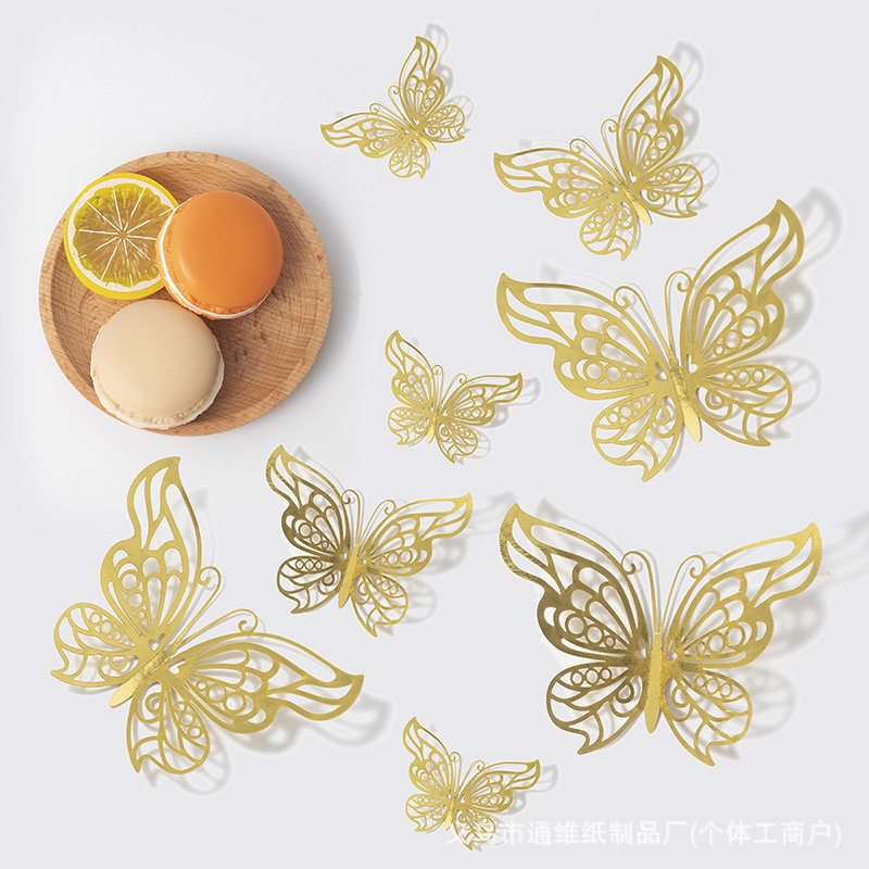 12 pegatinas doradas de mariposas huecas para pared, pegatinas de mariposas para decoración de paredes del hogar, pegatinas creativas de mariposas.