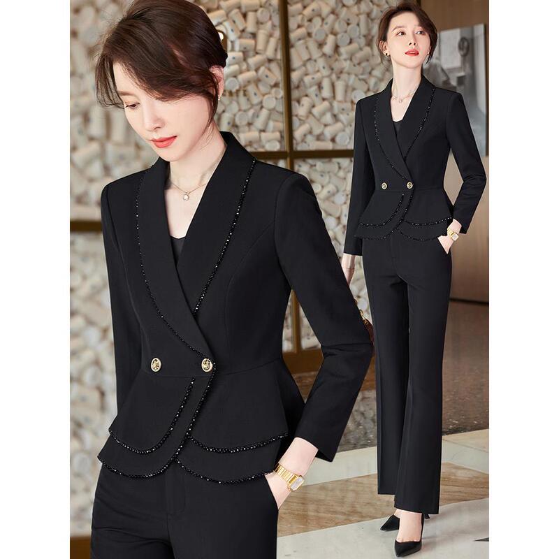 Ruffled Hem wine red Long-sleeved Suit Jacket Women's Spring and Autumn Slim-fit Elegant Professional suit Black Suit Dress