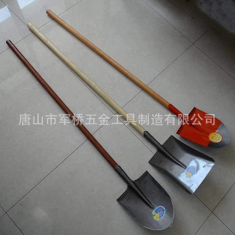 军桥牌木柄铁锹锰钢方锹尖锹抗洪防汛应急铁铲批发