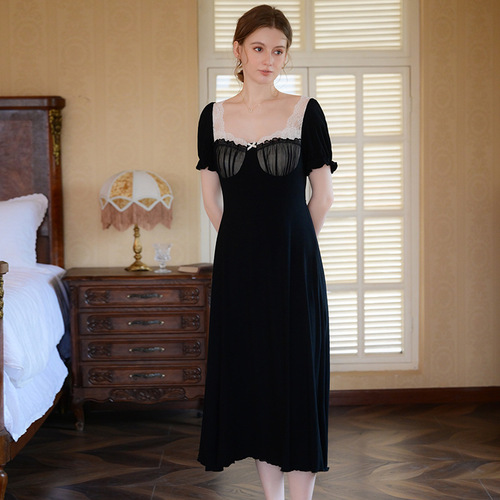 2024 new French style women’s summer high-end contrasting nightgown, sweet modal home dress that can be worn outside