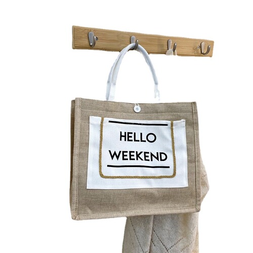 Cross-border new fashion cotton and linen shopping bag large capacity simple canvas tote bag linen handbag