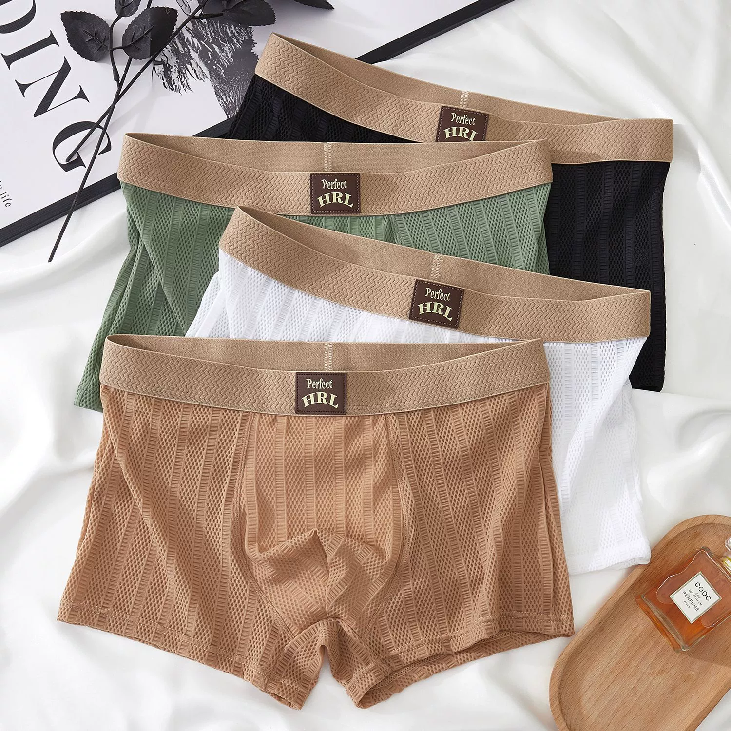 2025 новый мужской полосатый сетчатый ледяной шелк трусики трусики молодые ретро средней талии личности стильные брюки