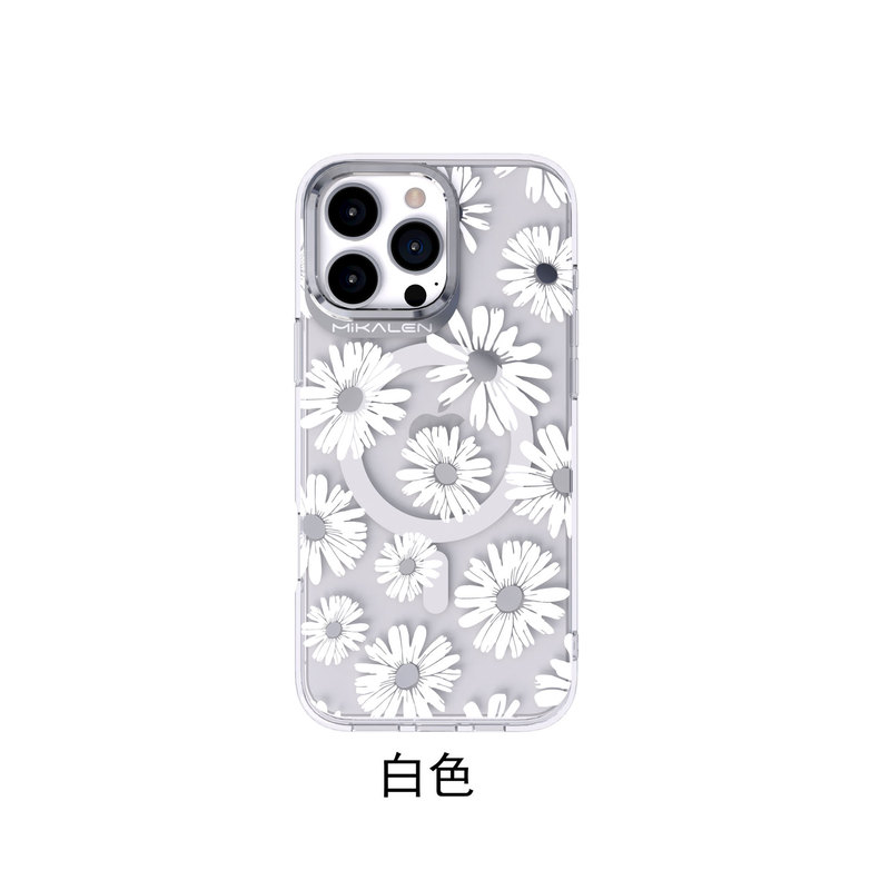 iPhone16promax Micarun携帯電話ケース、Apple 17電気メッキデイジーブラケット、透明磁気吸着ケースに適しています。|undefined