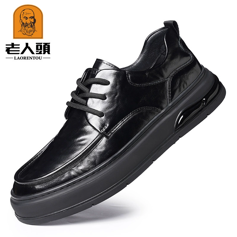 Старик повседневная кожаная обувь мужская круглая воловья кожа удобная износостойкая кожаная обувь мужской папа бизнес мягкая подошва повседневная обувь 373601