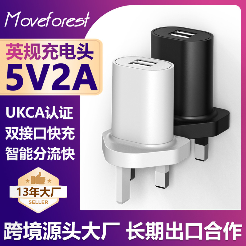 Cross-Border British Standard 5V1A Charger Dual USB Travel Mobile Phone Charging Head 5V2A Power Supply Ukca Adapter 2.4A