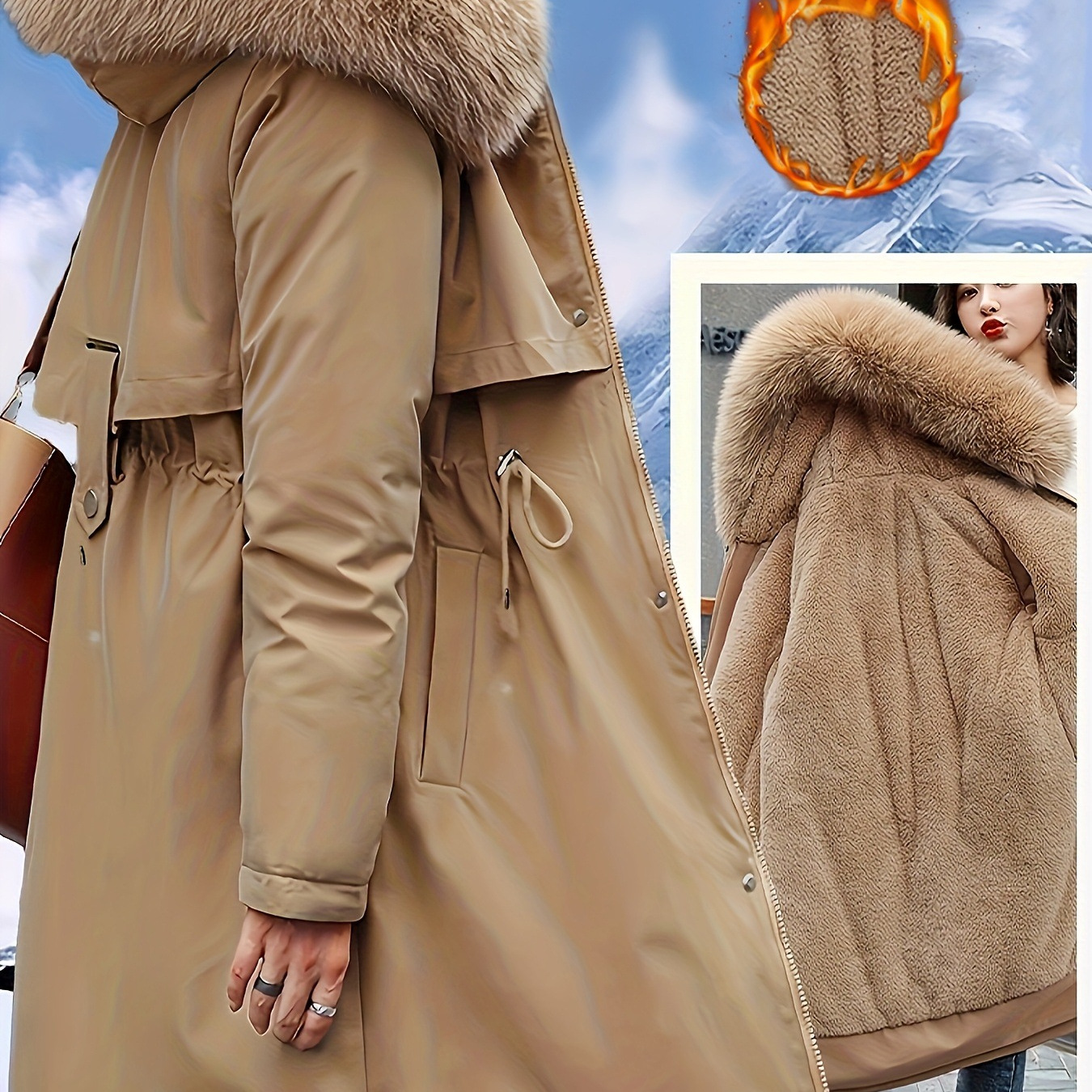 Women's Winter Parka With Faux Fur Hood, Longline Padded Coat, Thickened Warm Jacket For Cold Weather_voghion.com