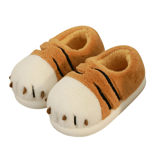 Women's winter slipper with tiger claw pattern, cute home indoor plush, padded maternity couple slippers for men, outerwear with thick sole
