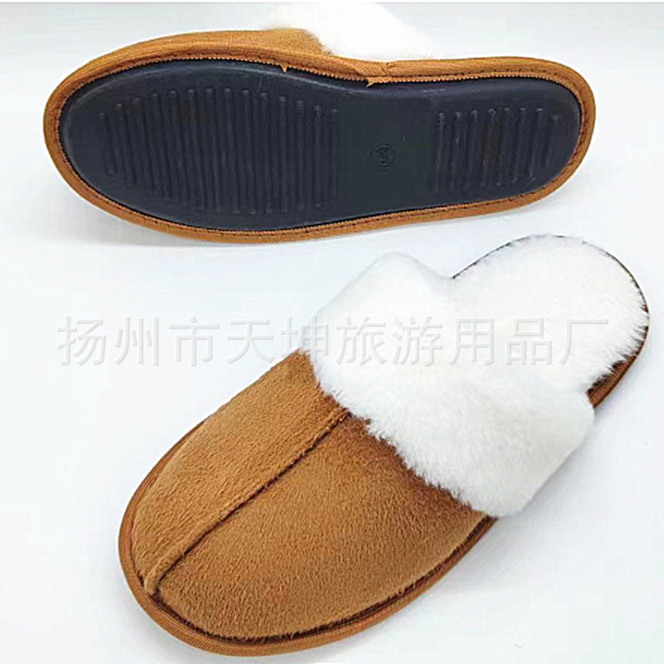 Factory Production of Imitation Rabbit Fur Spliced ​​Fur Men's Slippers, Export Men's Non-Slip Indoor Suede Slippers