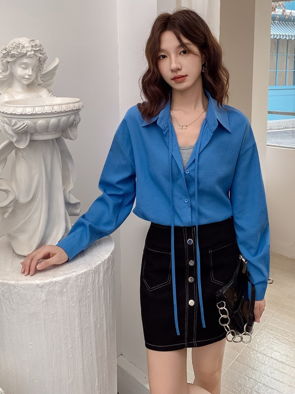 小个子极简纯色衬衫女秋季新款宽松百搭优雅通勤必备衬衫上衣女|undefined