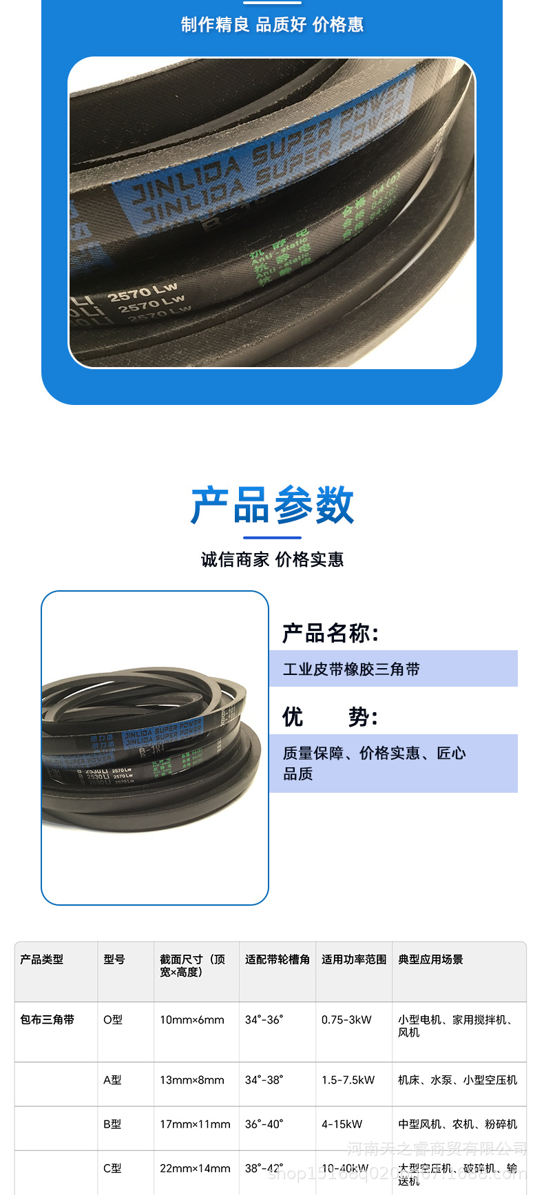 Rubber Transmission Industrial Belt Triangle Belt Type B 1515 to 2000 for Mechanical Fans, Agricultural Machinery, Generators, and Motors