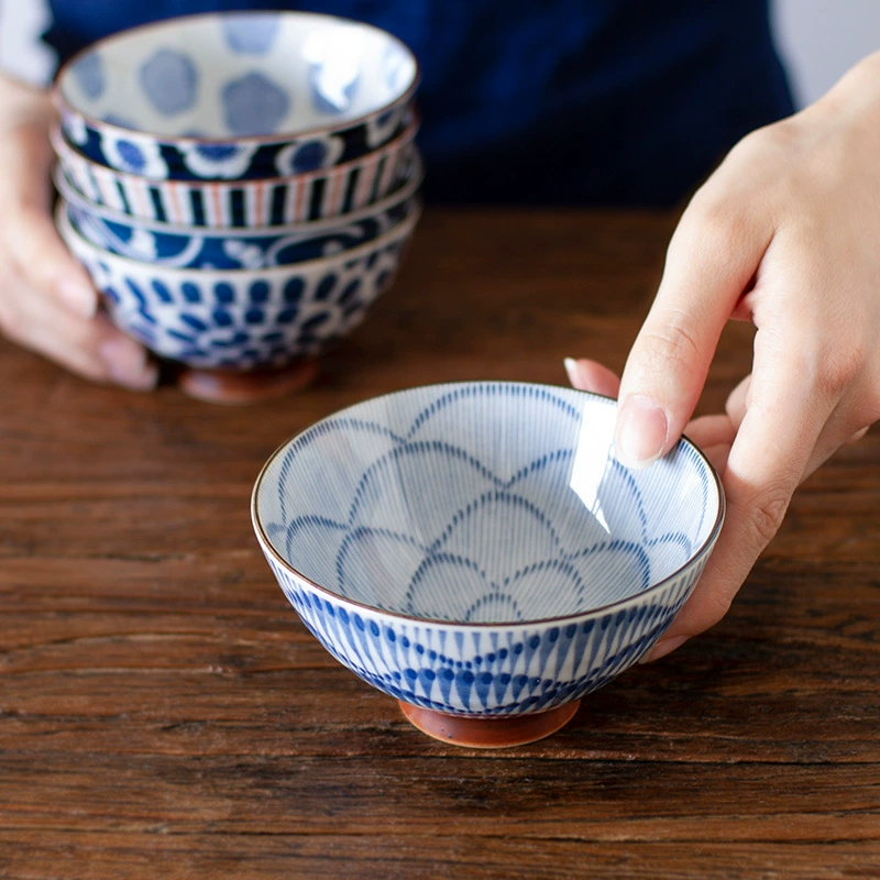 Керамическая миска для риса, японский импорт, 11.5 см × 6 см, расписная посуда для еды