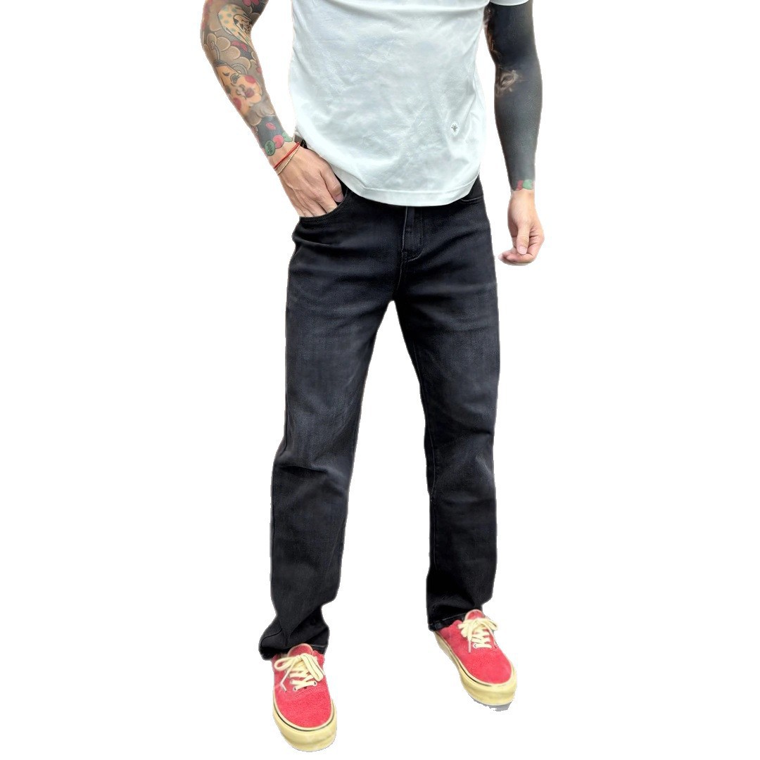 Men's Early Autumn Fashionable Casual Straight Leg Jeans mid Waist Clean Line Slightly Elastic Trendy High End Blue Jeans_mkmklike.com