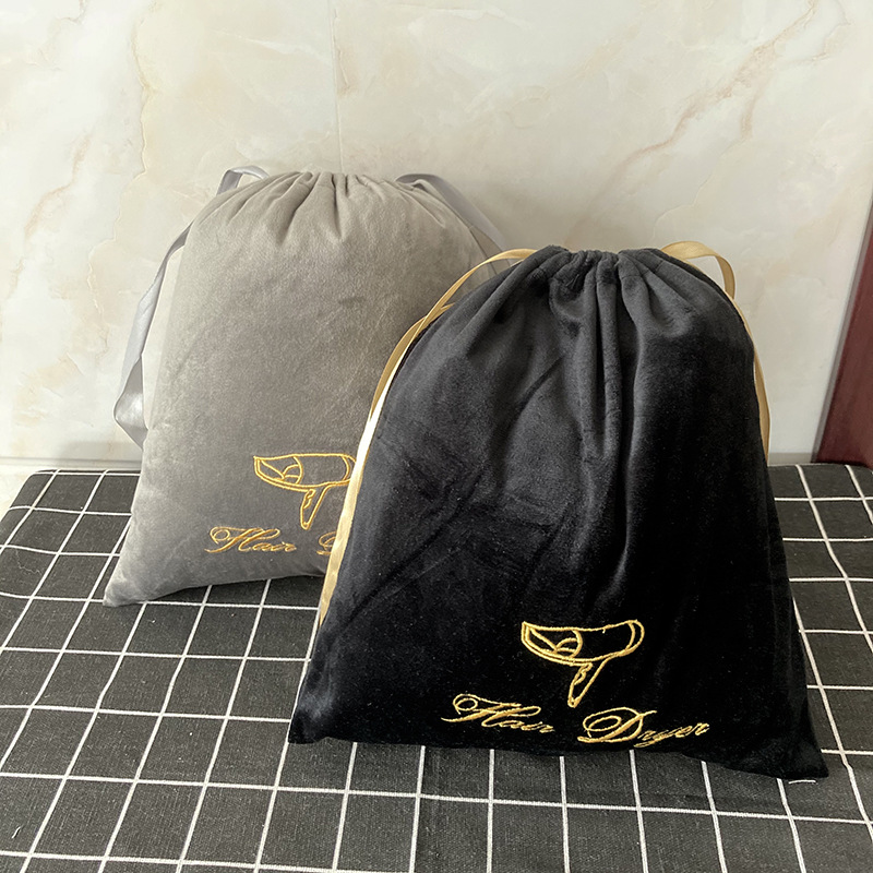 En stock venta al por mayor Hotel especial secador de pelo bolsa cordón hogar secador de pelo bolsa de polvo bordado secador de pelo bolsa de tela