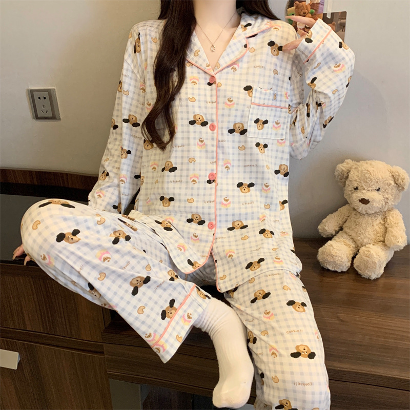 女性用パジャマ、秋の長袖セット、新しいお祝い干支年、かわいい漫画、甘いホームウェア、実物写真、卸売|undefined